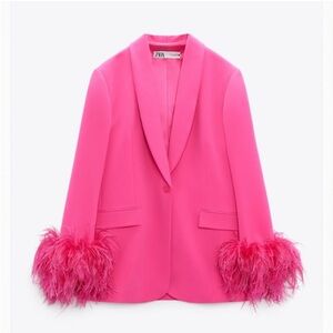 Zara Women's Pink Feather Cuff Blazer